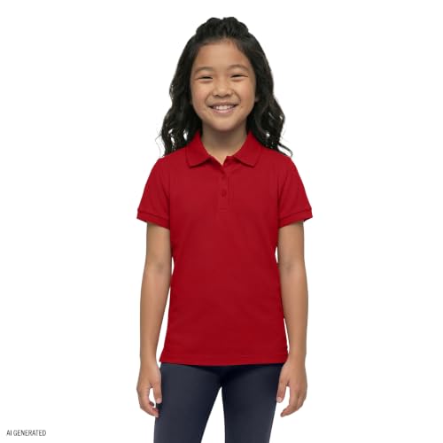 Image of IZOD Girls' School Uniform Short Sleeve Polo Shirt, Button Closure, Comfortable & Soft Interlock Fabric