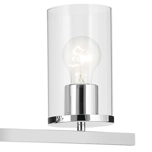 Image of Kichler Crosby 4-Light Bathroom Vanity Light Fixture with Clear Glass in Chrome, Modern Wall Mount Over Mirror Lighting for Bathroom, 31.25 inch x 8.75 inch, 45498CHCLR