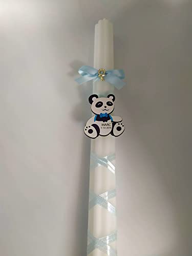 Miniatura 3 de Vela De Bautizo Blanca Niño Modelo Oso, Personalizada Con Nombre Y Fecha