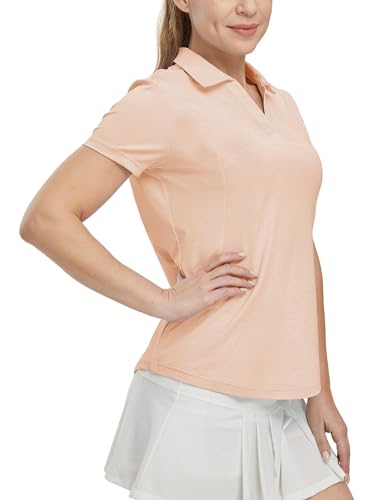 Image of BGOWATU Women's Short Sleeve Golf Tennis Polo Shirts V Neck Collared Workout Tops UV Protection Dry Fit