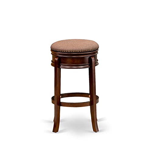 East West Furniture Ams030-303 Amherst Counter Stool Bar Chair - Round Shape Mocha Pu Leather Upholstered Kitchen Counter Backless Chairs, 30 Inch Height, Mahogany #TOP9
