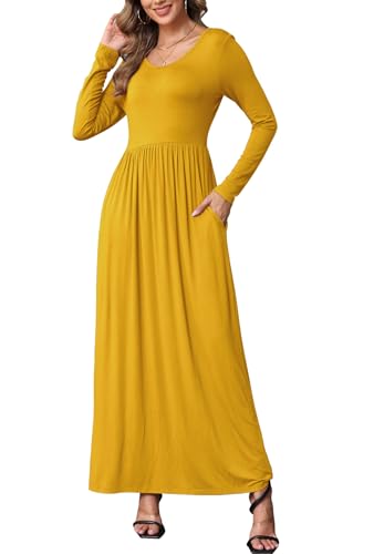 Image of EUOVMY Women's Long Sleeve Loose Maxi Dresses Casual Long Dresses with Pockets