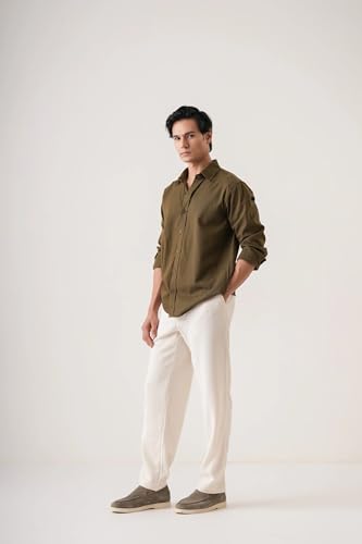 Image of CRYSTAL SKY Men Airy Linen Cotton Shirt Regular Fit Full Sleeves Solid Formal Shirt Stylish Daily Casual Office Wear
