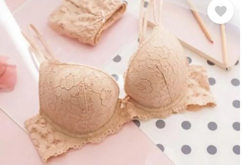 Image of Designer Women's Lace Push-Up Bra & Panty Set | Underwired, Solid, Baby Doll Bikini Style