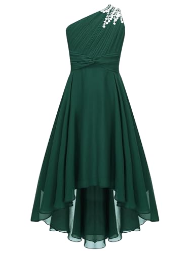 Sywiyi Kids Flower Girls Beaded Ruched Pageant Dress Junior Bridesmaid Gown One Shoulder High Low Gowns
