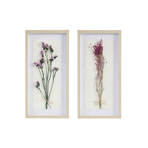 Madison Park Wall Art Living Room Décor - Sundried Natural Flowers in Shadowbox Frame, Floral Home Accent, Bedroom Decoration, Ready to Hang, 12' W x 24' H x 1.25' D, Multi 2 Piece