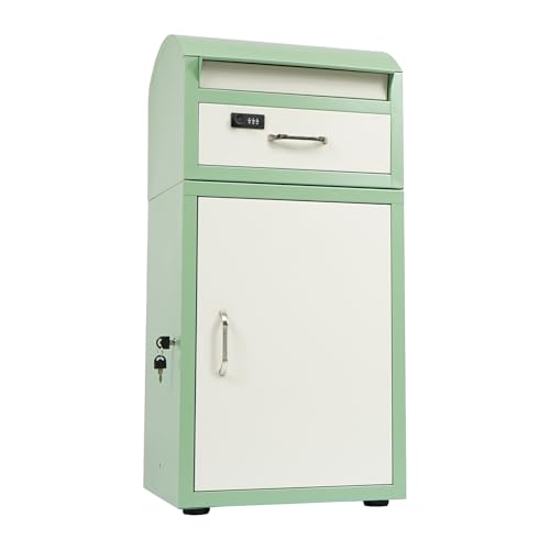 Fkstyle【工事不要！大容量ポスト一体型】宅配ボックス 郵便ポスト付き 110L/70L 角型設計 0.7mm厚亜鉛メッキ鋼板 ダイヤル錠＆キーロック式 防犯対策 印鑑ホルダー搭載 雨除けひさし 簡単設置 置き型