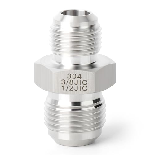 Image of TAISHER 2PCS Forging of 304 Stainless Steel JIC Flare Tube Fitting, 3 /8 inch JIC Male x 1 /2 inch JIC Male, Union