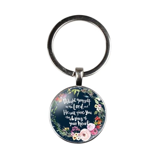 Llavero de la Biblia católica de moda con colgante redondo de cristal llavero de escritura cristiano llavero de regalo religioso recuerdo, blanco, L Cover