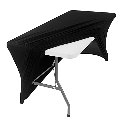 Image of Peomeise 8FT Spandex Table Cover Rectangular Stretch Spandex Tablecloth (Black,8FT)