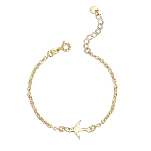 callie Personalized Airplane Bracelet - Custom Name, Sterling Silver 925/Stainless Steel Travel Aircraft Plane Bracelets Adjustable, Jewelry Gifts for Women Flight Attendant Pilots