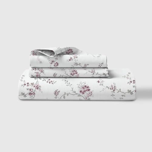 Image of LINENWALAS 100% Cotton Bed Sheet for King Size Bed, Floral Printed King Bedsheet with 2 Pillow Covers | 210 TC Soft, Breathable, Luxury Bedsheet (Vineyard, 108 x 108 Inches), White