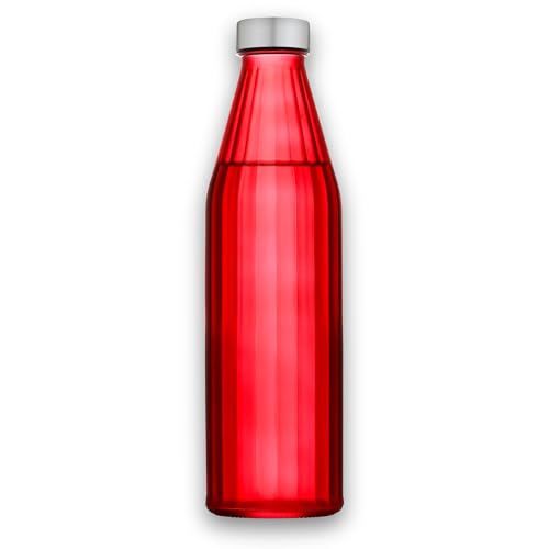 Image of SAND DUNE RedColour Glass water bottle, 800 ml Each, Set of 1, with Leak-Proof Airtight Stainless-Steel Lid for Water, Smoothie, Juices - Reusable Travel Glass Drinking Fridge Bottles