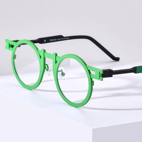 Image of FONEX Colorful Pure Titanium Glasses Frame Women Retro Round Eyeglasses Eyewear F85833