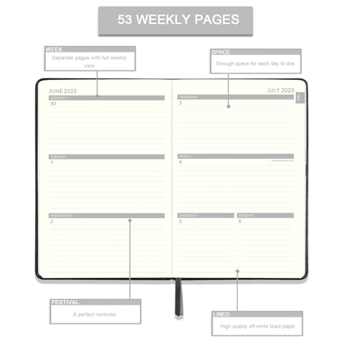 Planner 2025-2026 Weekly and Monthly with Stickers, 5.7" X 8.2", July 2025 - June 2026, 2025-2026 Calendar Planner, Pen Holder, Inner Pocket, 44 Notes Pages - Blue