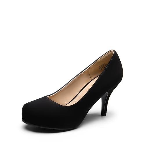 DREAM PAIRS Tiffany Women's Classic Elegant Versatile Low Stiletto Heel Dress Platform Pumps Shoes,Size 8.5,Black/Nubuck,TIFFANNY