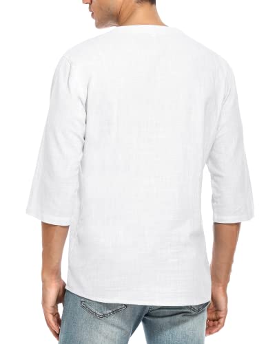 LecGee Men's Casual Cotton Linen Shirt Short Sleeve V Neck Lace Up Hippie Beach Tee Shirts Yoga Summer Top3