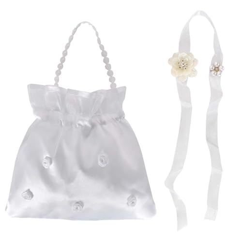 1 Bolso de Novia de Satén, 1 Flor de Muñeca, Bolso de Satén Blanco, Bolso Dolly de Flores de, Boda Bolsa de Comunión,Bolsa de Dinero para Novia