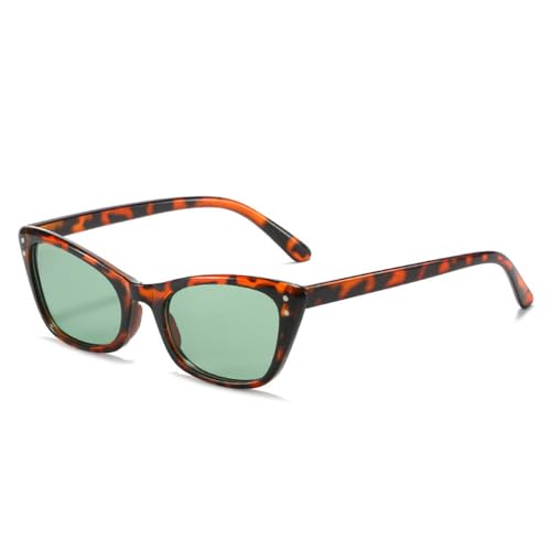 Lunettes de soleil rétro chic avec rivets élégants et monture léopard vert unique pour femme