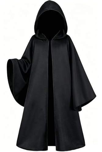 LarSun Kids Robe Hooded Cloak Black Boys Halloween Cosplay Knight Costume (Black Medium)