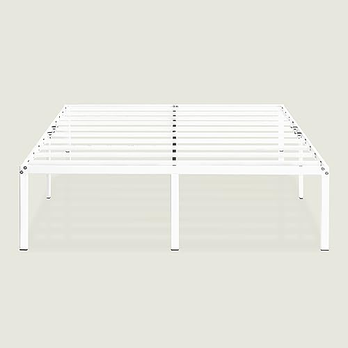 Image of Best Price Mattress 18 Inch Metal Platform Bed Frame, Heavy Duty Steel Slats, White, King