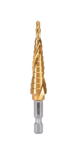 Image of Industrial HSS Step Drill bit 1 /8''-1 /2'' with 1 /4'' Hex Shank, Unibit Double Spiral Flute with TiN Coating for Metal, Stainless Steel, Aluminum, Plastic