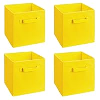 Qroxcey Set of 4 Fabric Storage Boxes Foldable Storage Cubes Reinforced Handles Dustproof Storage Bins for Clothes Toys Office Supplies(4,Yellow)
