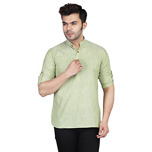Image of TAHVO Men's Casual Cotton Kurta Shirt, Short Kurta