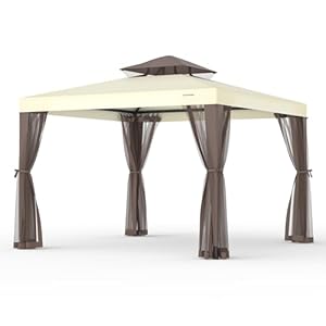 Patio Gazebo Tent Outdoor Canopy Shelter 10’x10′ w/Mosquito Netting with 100 Square Feet of Shade for Garden, Backyard Deck and Lawns