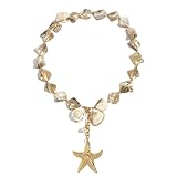 Starfish Shell Necklaces for Women Trendy Summer Boho Seashell Pendant Beach Necklace Gold Charm Choke Necklace Dainty Statement Necklace Fashion Surfer Jewelry Gift (White Shell Necklace- 2)