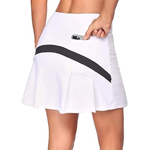 COOrun Women's Sports Skirt Tennis Golf Skirt with Inner Pants Pockets Mini Skirt - White - XXL Cover
