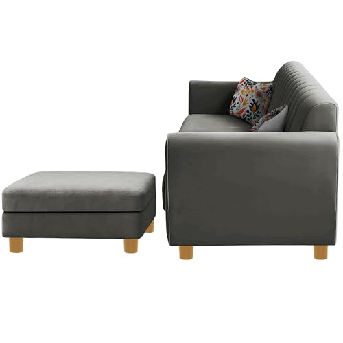 Image of Rosebell-Modern L-Shape Velvet Sofa Set for|Right-Hand Sectional Sofa with Tufted Back 4-Seater Corner Couch,Perfect for Home Office Guests Living Room-Grey