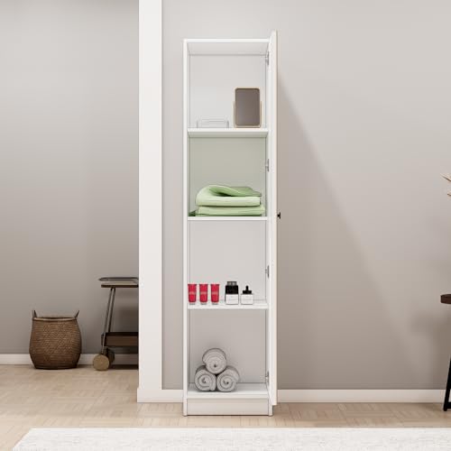 Image of Bniture Luxe 1 Door Wardrobe for Bedroom | Almirah for Clothes with 4 Shelves & Integrated Handle | Full Height Storage Cupboard for Bedroom | Wardrobe with Elevated Base | Frosty White & Giant Wood
