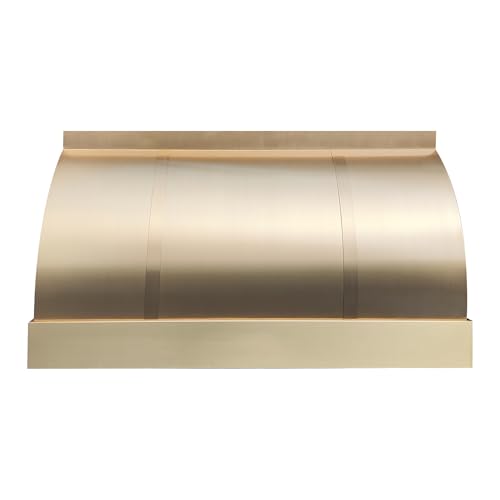 Image of SINDA Brushed Brass Range Hood with a High CFM Vent Includes LED Lights Baffle Filter and Straps 48 inchW x 26 inchH x 24 inchD Wall Mount