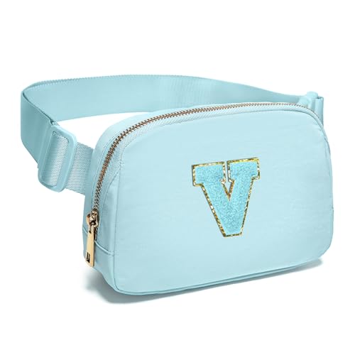 Image of Gitus Gifts for 8 9 10 11 12 Year Old Girls Belt Bag Fanny Pack Crossbody Bags with Initial Letter Patch Cute Stuff Birthday Gifts for Teen Girls Women Personalized Trend Stuff (Icing Blue-V)