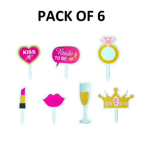 Image of 6 pcs Set of Bride To Be Cake Topper Theme for Happy Birthday Cakes Bridal Shower Toppers Cupcake Birthday Decoration Baby Shower Party Decorating Items (Pack of 6, Multicolor)