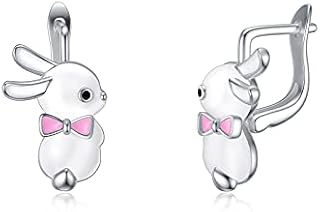 LONAGO Rabbit Earrings for Women 925 Sterling Silver Cute Bunny Huggie Hinged Earrings Jewelry for Easter