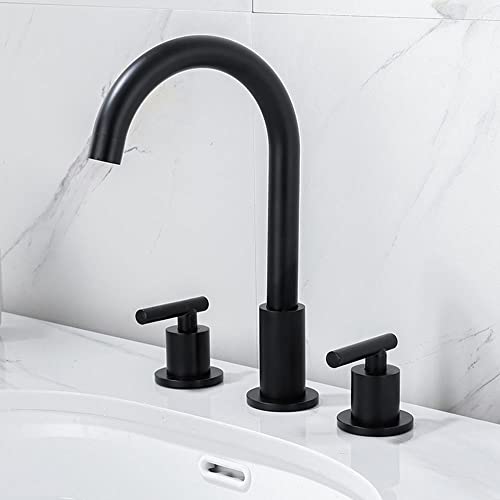 Robinet de salle de bain noir 3 trous mitigeur multifonction anti calcaire laiton