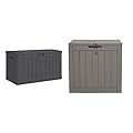 Suncast 50 Gallon Medium Capacity All Weather Construction Resin Outdoor Storage Deck Box with Arched Lid for Patio, Garden, or Pool, Peppercorn | EAST OAK Deck Box, 31 Gallon Indoor and Outdoor Storage Box