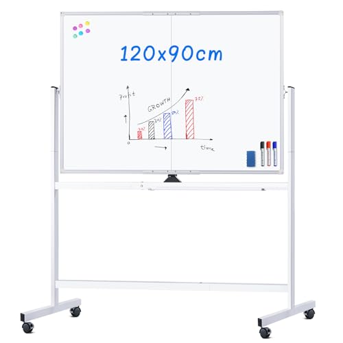 maxtek Whiteboard mit Ständer 120 X 90cm, Doppelseitiges Magnetisches Aluminiumrahmen...