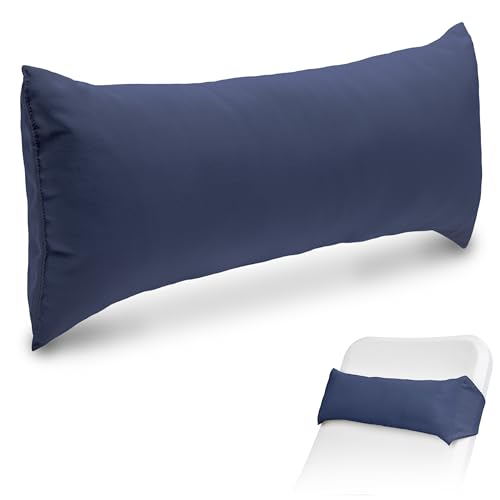 Coast Modern Navy Outdoor Lounge Chair Pillow with Strap - Waterproof Headrest Pillow for Pool Lounger & Patio Chaise Cushion