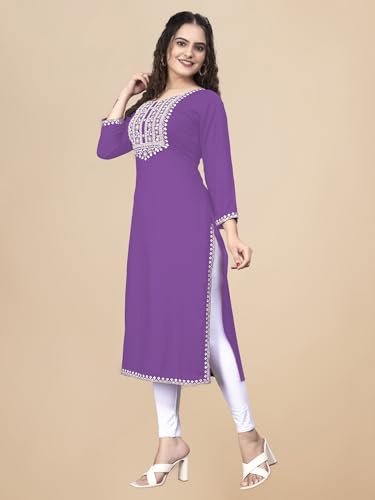 Image of Women Rayon Embroidered Kurti Three Quarter Sleeve Kurta for Women and Girls Embroidery Work Soft Rayon Fabric Comfortable