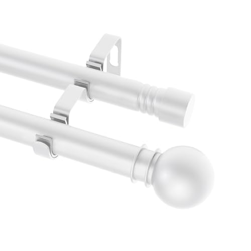 Double Curtain Rods for Windows 31-52 Inches White Curtain Rod Set with 2 Poles & Brackets 5/8 Inch Diameter Metal Drapery Rod for Living Room Bedroom Kitchen Bathroom