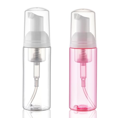 Cosywell Foam Soap Dispenser 2oz 2 Pack TSA Approved Empty Travel Pump Dispenser for Hand Soap Foaming Lash Shampoo for Cleanser, Dispenser(Clear+Pink)