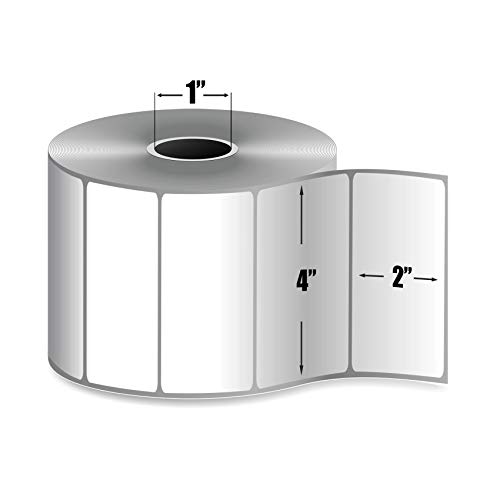 A diagram illustrating the dimensions of the direct thermal label: 4 inches in height, 2 inches in width, and a 1-inch core diameter.