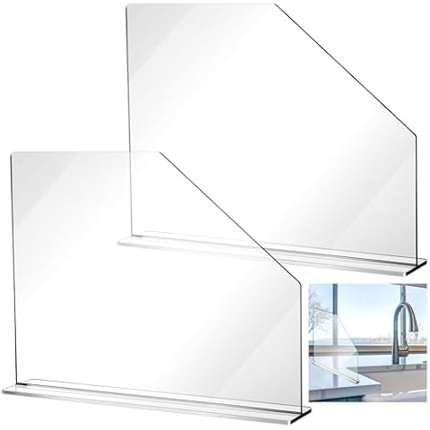 Vesici 2 Pcs Clear Acrylic Sink Splash Guard Freestanding Panel Barrier with Easy Reach Cutaway Kitchen Guard Protective Splatter Barrier for Home Hospitals (23.625" Length, 18" Height, 4.5" Base) Cover