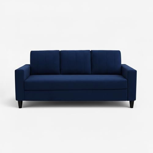 Image of Hendrick Plush Velvet 3 Seater + 2 Seater Sofa Set | Silken Velvet Suede Upholstery | Designer Sofa Set for Living Room & Office Spaces (Dark Blue)