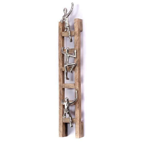 CREEDWOOD Wand SKULPTUR Climb | 58cm, Mangoholz, Alu | Wanddeko Holzleiter,...