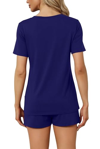 Image of RUBZOOF Women's Short Sleeve Pajama Sets with Pockets Casual V Neck 2 Piece Lounge Sets S-3XL