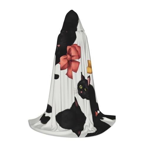 WZYCWB Capa con capucha L con estampado de gato negro con lazo, disfraz de cosplay, accesorio de fiesta de anime de Halloween
